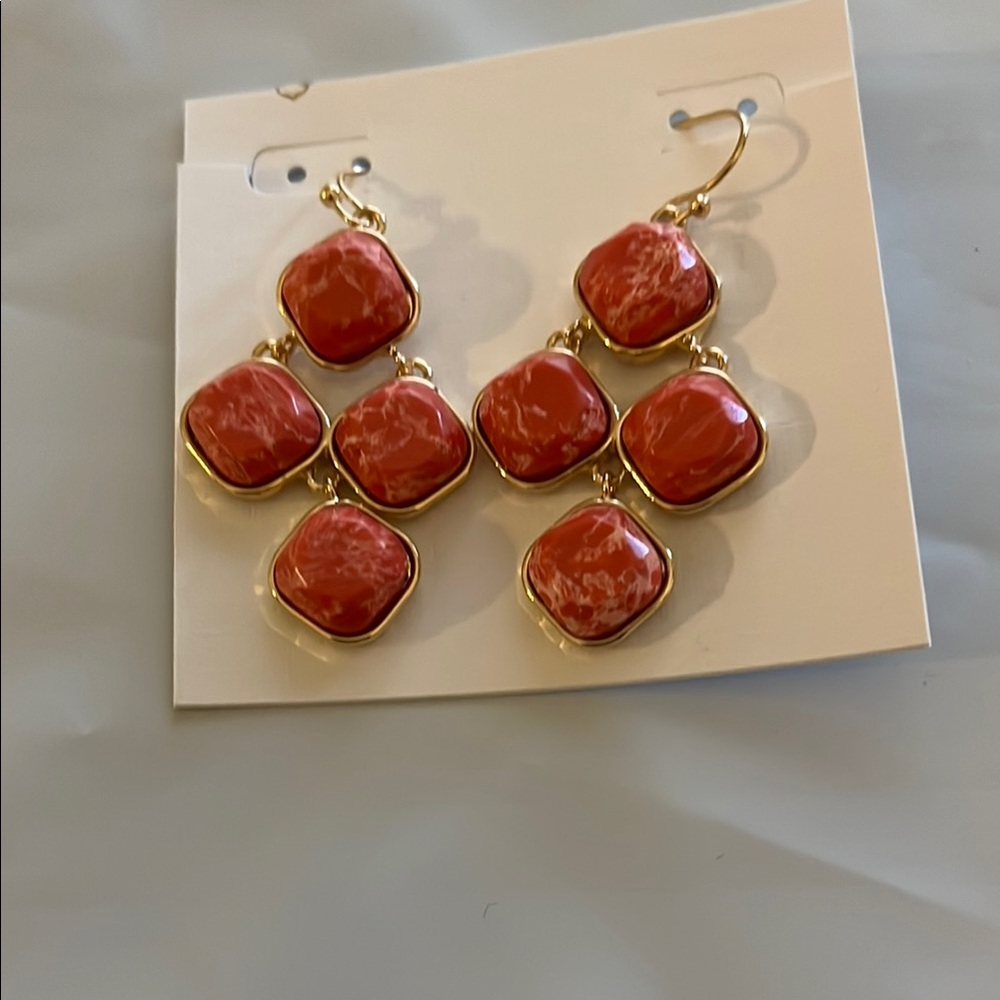 Gold and Red Dangle Earrings